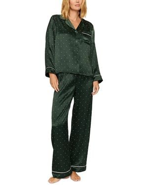 Eberjey Inez Printed Washable Silk Long Pajama Set - Green