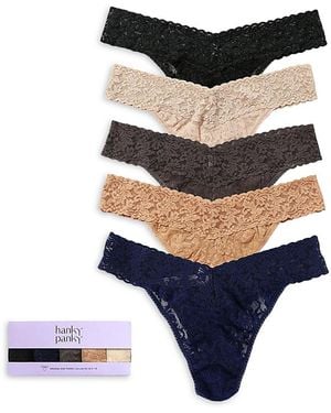 Hanky Panky Original-Rise Thongs, Set Of 5 - Blue