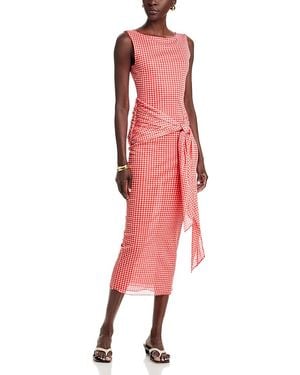 Toccin Wylie Boat Neck Tie Front Midi Dress - Red