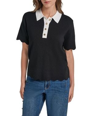 KARL LAGERFELD Scallop Hem Polo Sweater - Black