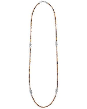 Lagos Sterling Signature Caviar Tiger Eye Station Necklace, 18 - White