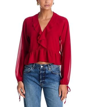 Aqua V Neck Long Sleeve Blouse - Red