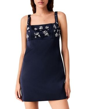 Maje Rhinestone Embroidered Square Neck Mini Dress - Blue