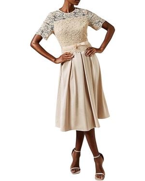 Coast Lace And Crepe Full Skirted Midi Dress - Natural