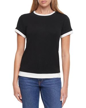 Three Dots Veronica Layered Short Sleeve Tee - Black