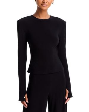 Norma Kamali Shoulder Pad Long Sleeve Crewneck Top - Black