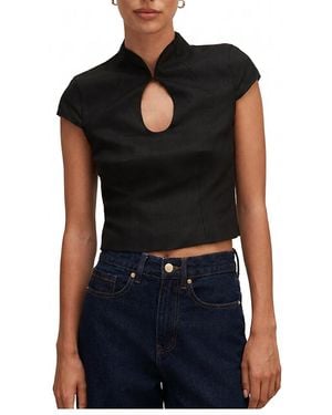 EVER NEW Ayla Keyhole Linen Top - Black