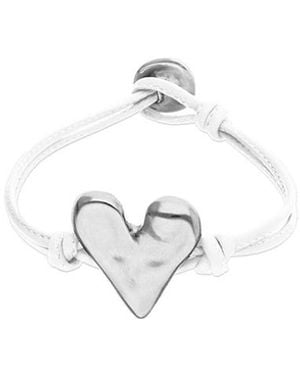 Uno De 50 Leather Bracelet With Sterling-Plated Heart Detail - White