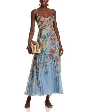 Aqua Pleated Floral Dress - Blue