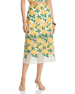 MILLY Marta Embroidered Midi Skirt - Yellow