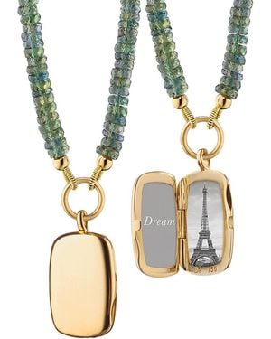 Monica Rich Kosann 18K Slim Lockets Sapphire Beaded Chain Rectangular Pendant Necklace, 16-18 - Metallic