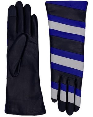 Agnelle Alexine Midlength Striped Leather Gloves - Blue
