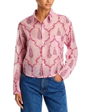 CISSA The Belle Cropped Cotton Button Up Shirt - Red
