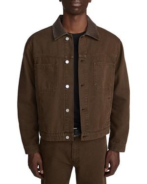 FRAME Sandbar Cotton Canvas Leather Collar Utility Jacket - Brown