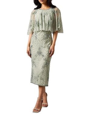 Coast Floral Embellished Cape Midi Dress - Green