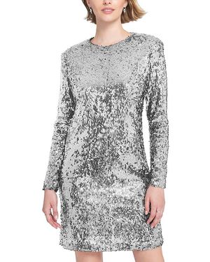 Elle Collection Elle Long Sleeve Sequin Shift Dress - Black