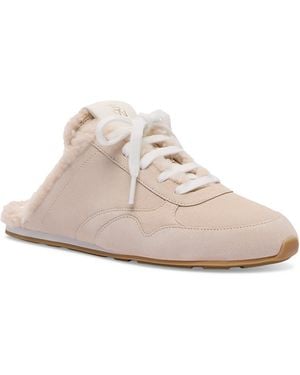 Stuart Weitzman Bond Shearling Trim Suede Mule Flats - White