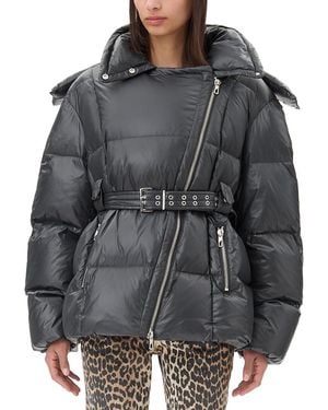 Ganni Shiny Nylon Puffer Jacket - Gray