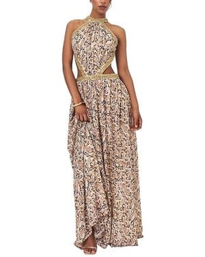 Miss Circle Quinnlyn Cheetah Print Chiffon Halter Maxi Dress - Natural