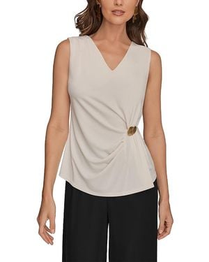 Donna Karan V Neck Sleeveless Top - White