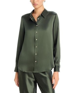 Johnny Was Silk Collared Button Up Shirt - Green