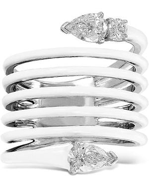 Etho Maria 18K Diamond Pear & Round Ceramic Coil Ring - White