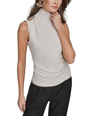 Donna Karan Draped Button Trim Top - White