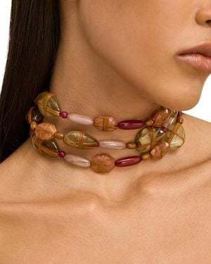 Cult Gaia Tygra Beaded Multi Row Choker Necklace, 16.54 - Brown