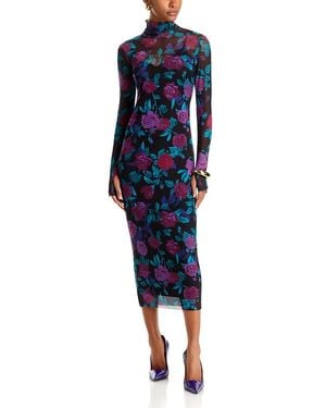 AFRM Shailene Printed Mesh Midi Dress - Blue