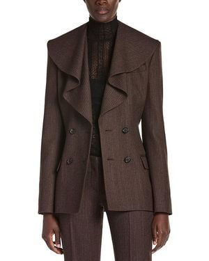 McQueen Wool Pinstripe Waterfall Collar Jacket - Brown