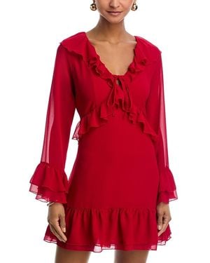 Aqua Ruffle Long Sleeve Mini Dress - Red