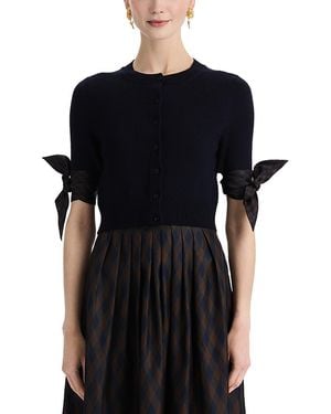 Oscar de la Renta Argyle Tie Knit Cardigan - Black