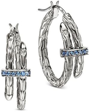 John Hardy Sterling Spear Sapphire Coil Hoop Earrings - White