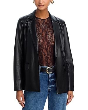 Aqua Faux Leather Open Blazer - Black