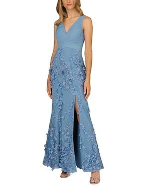 Aidan Mattox Floral Applique Mermaid Gown - Blue