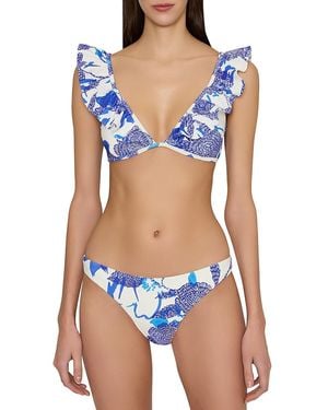 MILLY Margot Floral Print Bikini Bottom - Blue