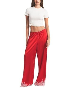 Skims Silk Blend Lace Hem Pants - Red