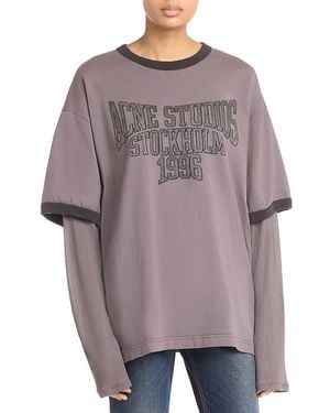 Acne Studios Layered Look Long Sleeve Logo Tee - Gray