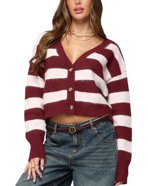 Edikted Kaz Striped Knit V Neck Cardigan - Red