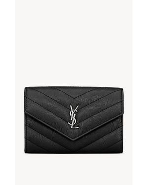 Saint Laurent Cassandre Matelasse Small Envelope Wallet Ingrain De Poudre Leather - Black