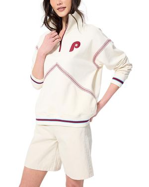 Terez Baseball Stitch Quarter Zip Sweatshirt - White