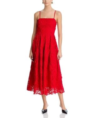 Aqua Rose Lace Midi Dress - Red
