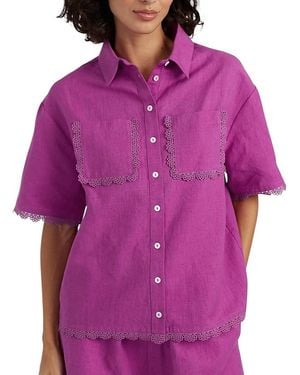 Chinti & Parker Sienna Linen-Blend Scallop Edge Shirt - Purple