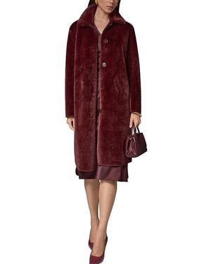 DKNY Faux Fur Belted Coat - Red