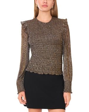 1.STATE Smocked Ruffle Shoulder Blouse - Brown