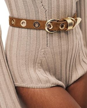 DEHANCHE Full Rivet Suede Belt - Brown
