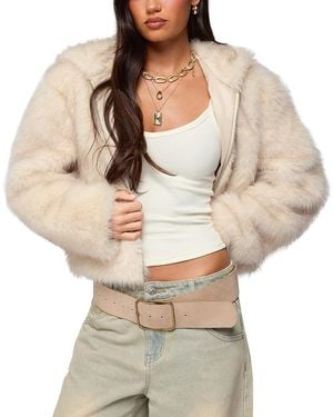 Edikted Beyonca Hooded Faux Fur Jacket - Natural