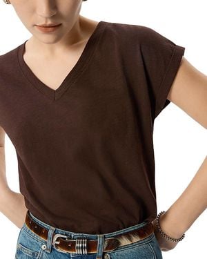 Whistles Willa V Neck Cap Sleeve Tee - Brown