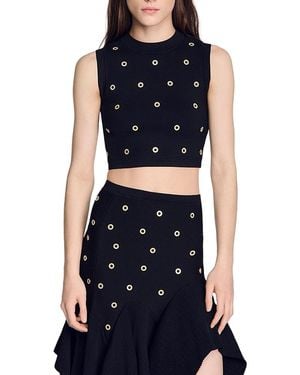 Sandro Bel Studded Knit Cropped Top - Blue