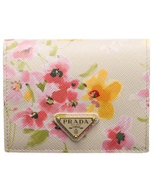 Prada Small Floral-Print Saffiano Leather Wallet - Pink